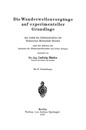 Die Wanderwellenvorgänge auf experimenteller Grundlage