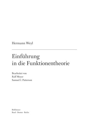 Einführung in die funktionentheorie
