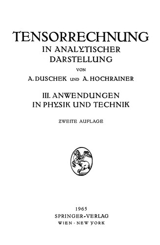 Grundzüge der Tensorrechnung in Analytischer Darstellung