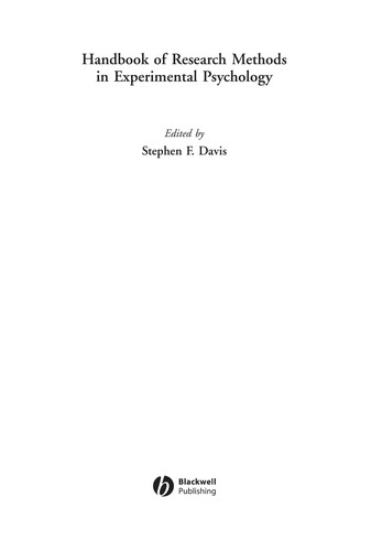 HANDBOOK OF RESEARCH METHODS IN EXPERIMENTAL PSYCHOLOGY; ED. BY STEPHEN F. DAVIS