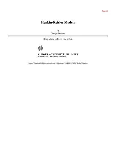 Henkin-Keisler Models {Mathematics and Its Applications (Kluwer Academic Publishers) ; V. 392}