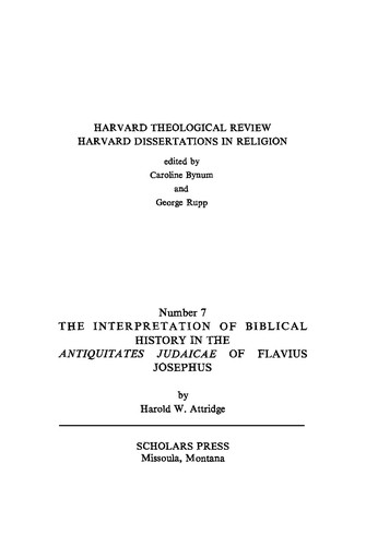 The interpretation of Biblical history in the Antiquitates Judaicae of Flavius Josephus