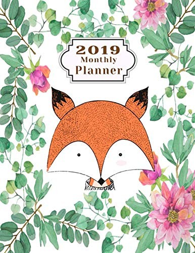 2019 monthly planner: Schedule Beautiful Organizer Lovely Cute hand drawn fox watercolor design background Monthly and Weekly Calendar To do List Top goal and Focus (Planner 2019)