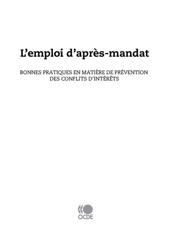 L'emploi d'après mandat Bonnes pratiques en matière de prévention des conflits d'intérêts