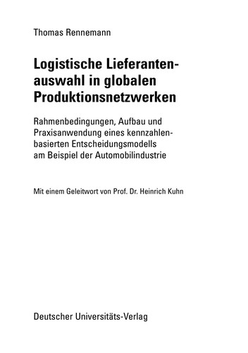 Logistische Lieferantenauswahl in globalen Produktionsnetzwerken
