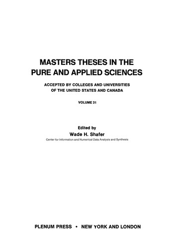 Masters Theses in the Pure and Applied Sciences