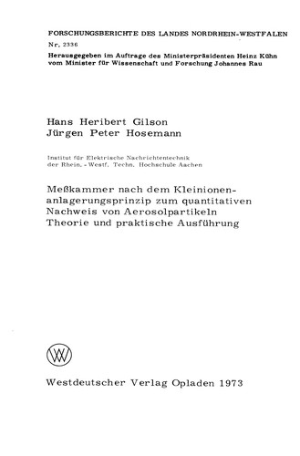 Meßkammer nach dem Kleinionenanlagerungsprinzip zum quantitativen Nachweis von Aerosolpartikeln Theorie und praktische Ausführung