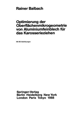 Optimierung der Oberflächenmikrogeometrie von Aluminiumfeinblech für das Karosserieziehen