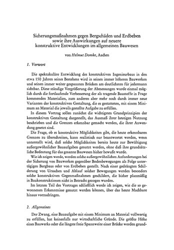 Sicherungsmaßnahmen gegen Bergschäden und Erdbeben sowie ihre Auswirkungen auf neuere konstruktive Entwicklungen im allgemeinen Bauwesen. Der Einfluß des Regens auf die Ausbreitung von Mikrowellen