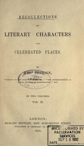 Recollections of Literary Characters and Celebrated Places (Vol. 2)