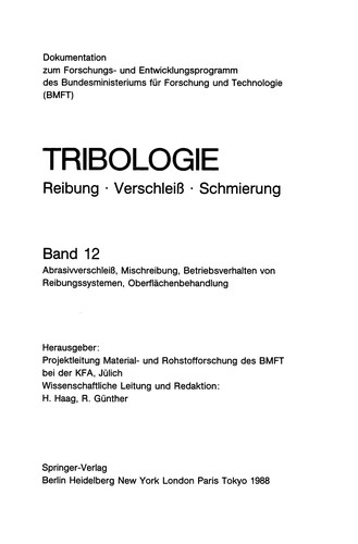 TRIBOLOGIE: Reibung · Verschleiß · Schmierung