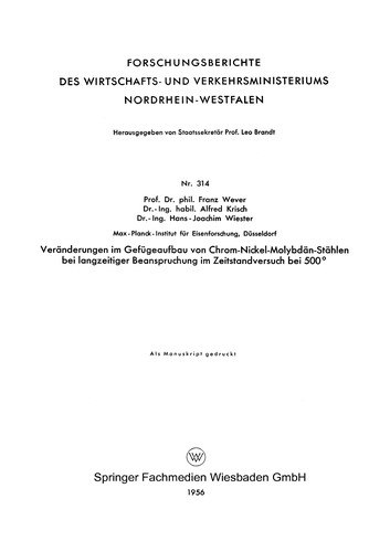 Veränderungen im Gefügeaufbau von Chrom-Nickel-Molybdän-Stählen bei langzeitiger Beanspruchung im Zeitstandversuch bei 500°