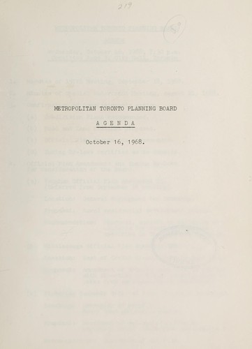 AGENDA - METROPOLITAN TORONTO PLANNING BOARD