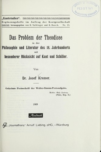 Das problem der theodicee in der philosophie und literatur des 18. jahrhunderts