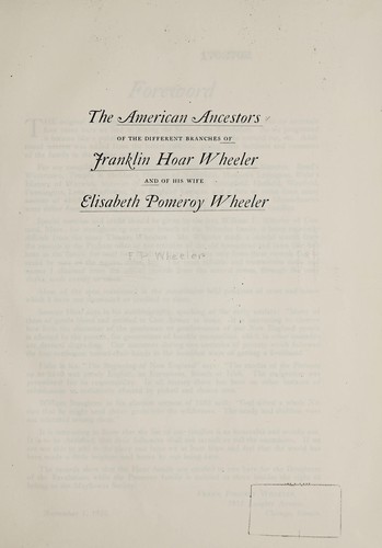 The American ancestors of the different branches of Franklin Hoar Wheeler