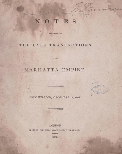 Notes relative to the late transactions in the Marhatta empire