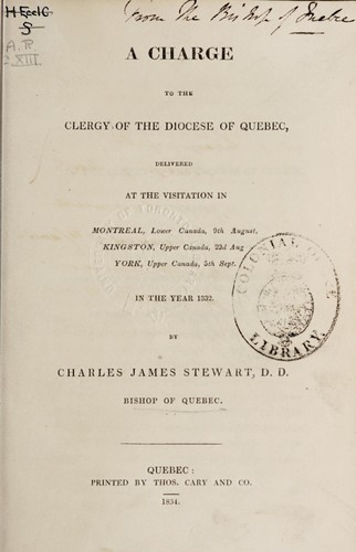 A charge to the clergy of the Diocese of Quebec