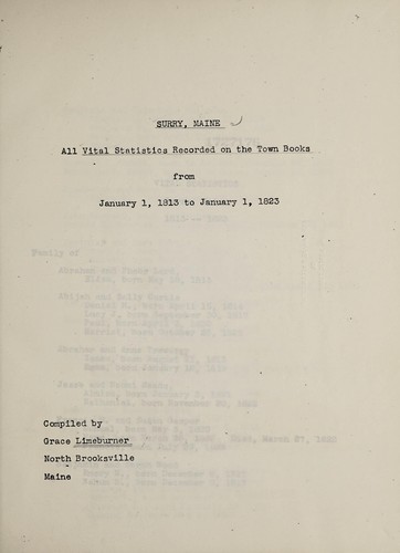 Surry, Maine, all vital statistics recorded on the town books from Jan. 1, 1813 to Jan. 1, 1823 ...