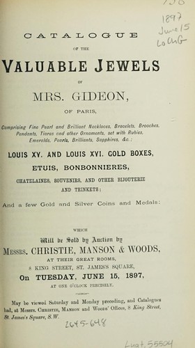 Catalogue of the valuable jewels of Mrs. Gideon, of Paris