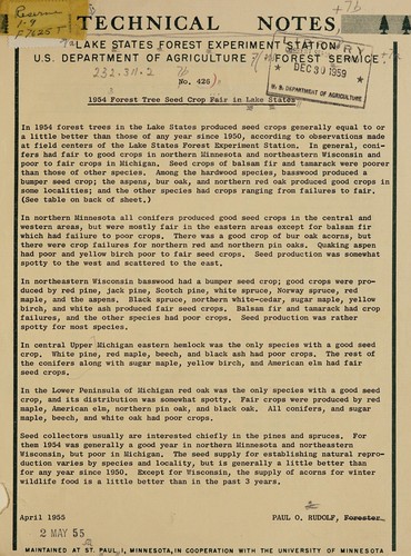 1954 forest tree seed crop fair in Lake States