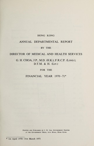 Annual departmental report by the Director of Medical and Health Services