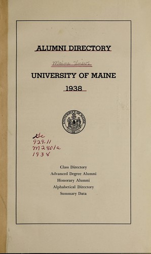 Alumni directory University of Maine, 1938