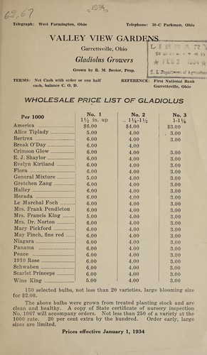 Wholesale price list of gladiolus