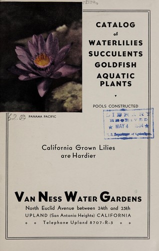 Catalog of waterlilies, succulents, goldfish, aquatic plants, pools constructed