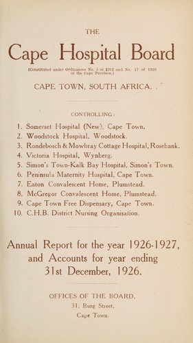 Annual report of the Cape Hospital Board, Cape Town