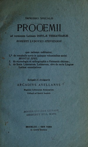 Impressio specialis Prooemii ad versionem Latinam Insulæ Thesaurariæ Roberti Ludovici Stevenson