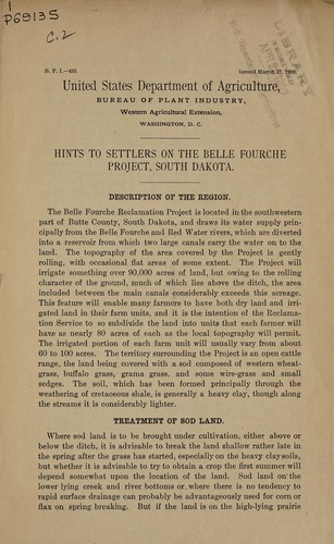 Hints to settlers on the Belle Fourche project, South Dakota