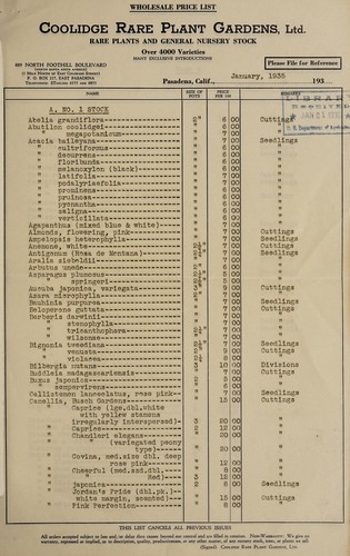 Wholesale price list