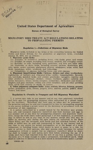Migratory bird treaty act regulation relating to propagating permits