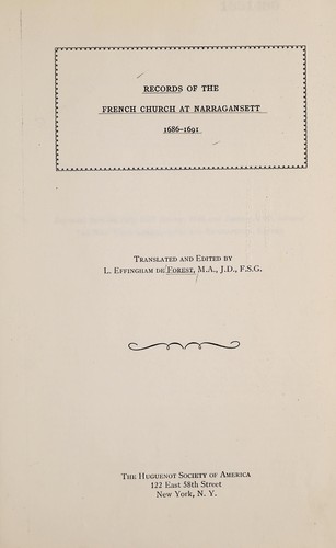 Records of the French Church at Narragansett, 1686-1691