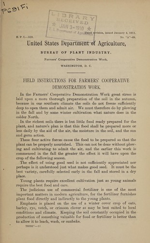 Field instructions for farmers' cooperative demonstration work