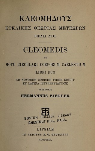 [Kleomēdoys kyklikēs theōrias metep̄ōn biablia dyo (romanized)] =