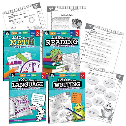 180 Days of Practice - 2nd Grade Workbook Set - Includes 4 Assorted Second Grade Workbooks for Daily Practice in Reading, Math, Writing, and Grammar Skills