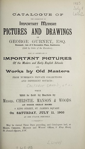 Catalogue of the collection of important modern pictures and drawings