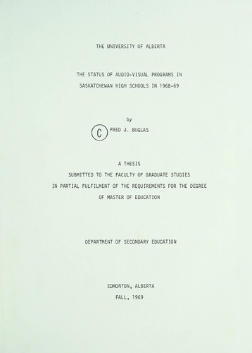 The status of audio-visual programs in Saskatchewan high schools in 1968-69