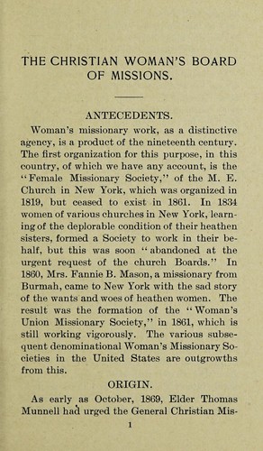 Historical sketch of the Christian Woman's Board of Missions