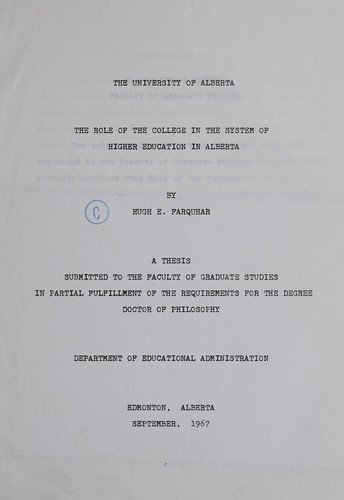 The role of the college in the system of higher education in Alberta