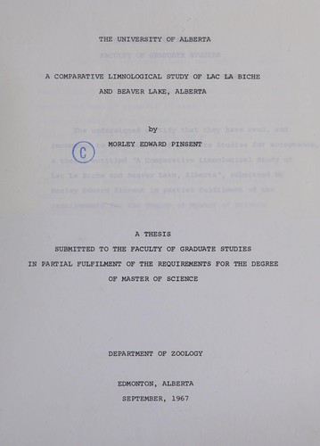 A comparative limnological study of Lac La Biche and Beaver Lake, Alberta