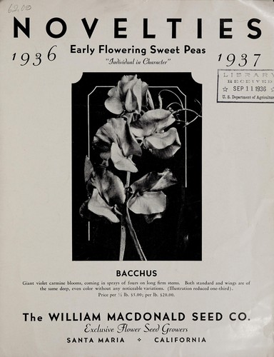 Novelties early flowering sweet peas, 1936-1937