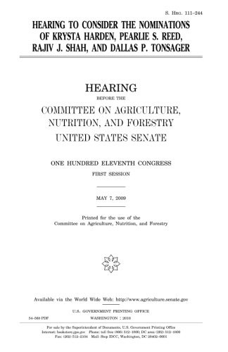 Hearing to consider the nominations of Krysta Harden, Pearlie S. Reed, Rajiv J. Shah, and Dallas P. Tonsager