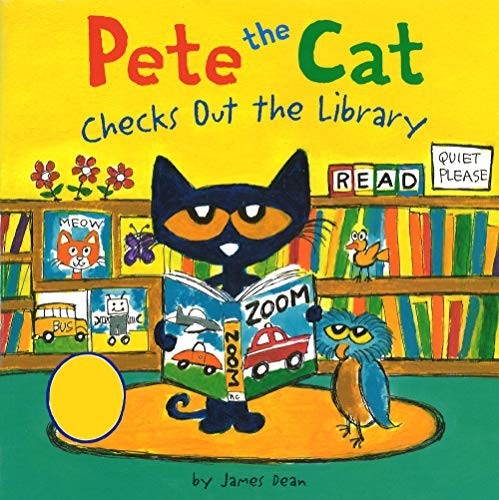 Pete the Cat checks out the library