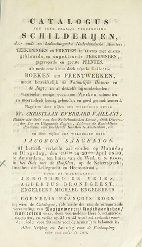 Catalogus van eene praaije verzameling schilderijen, door oude en hedendaagsche Nederlansche meesters