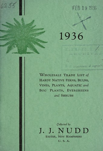 1936 Whole trade list of hardy native ferns, bulbs, vines, plants, aquatic and bog plants, evergreens and shrubs