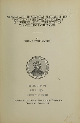 General and physiological features of the vegetation of the more arid portions of southern Africa