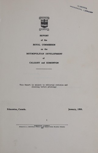 Report of the Royal Commission on the Metropolitan Development of Calgary and Edmonton