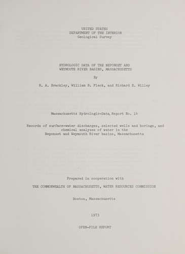 Hydrologic data of the Neponset and Weymouth river basins, Massachusetts